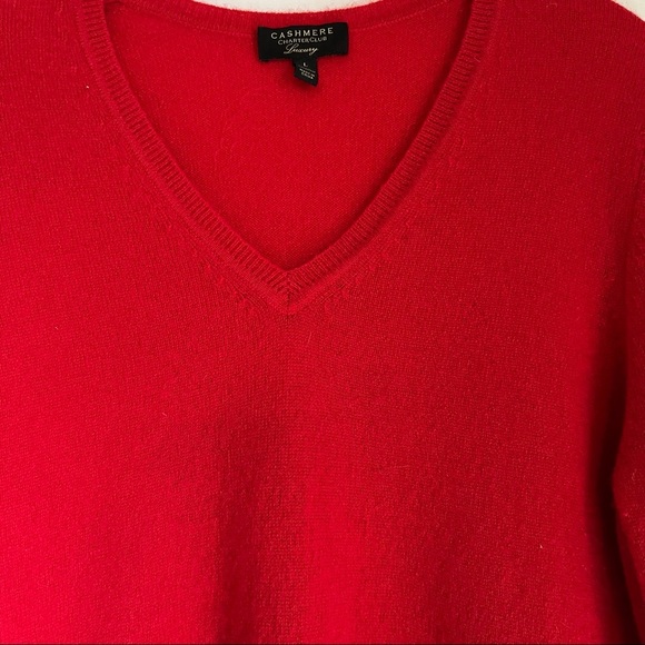 Luxury 100% Cashmere Sweater Women’s L Red V-Neck Pullover Classic - Picture 2 of 6